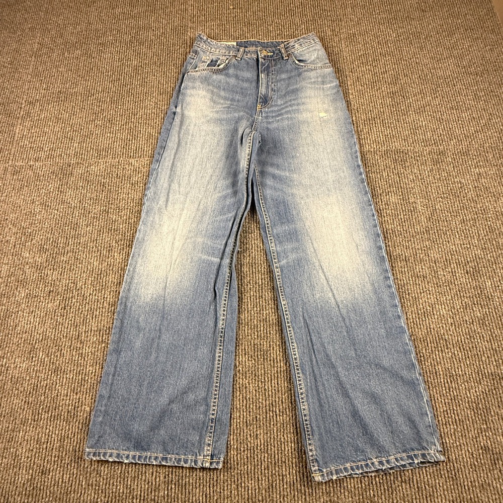 Zara Womens Size 4 Distressed High Rise Wide Leg Jeans Blue